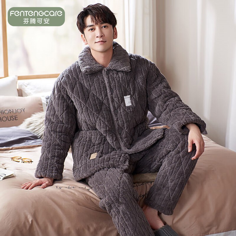 芬腾可安 加绒加厚 三层夹棉保暖家居服套装