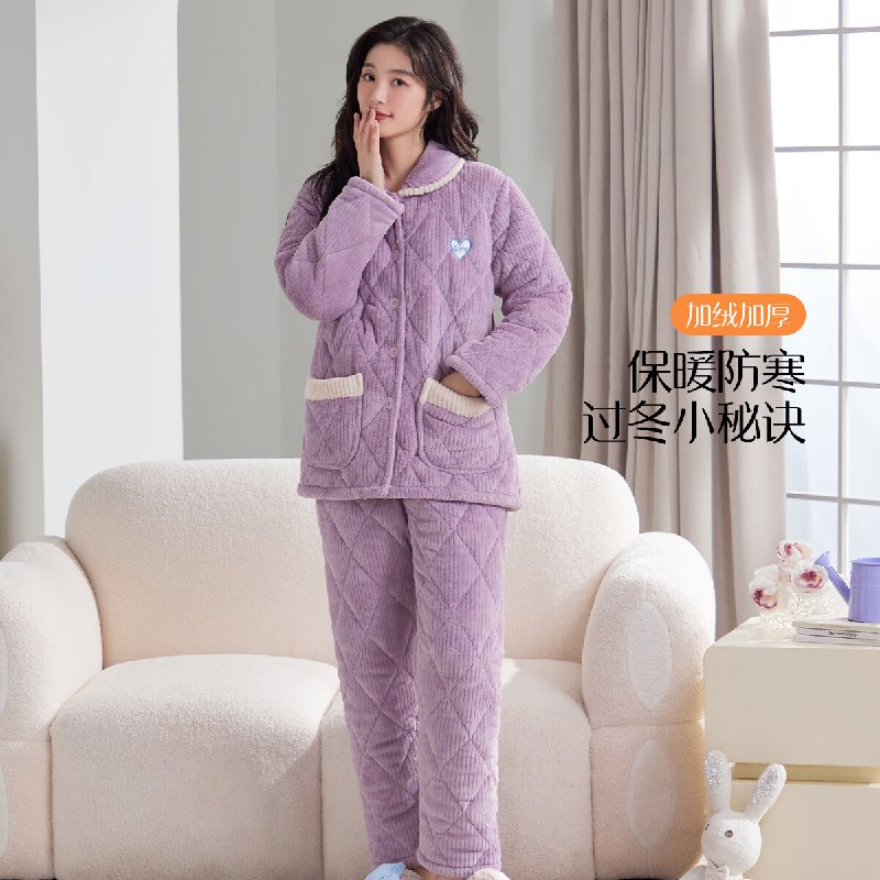 香蜜闺秀 家居服合集三层夹棉加厚女士家居服套装