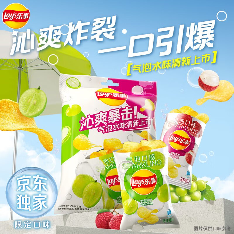 地区价乐事（Lay's）气泡水薯片礼包（沁爽葡萄40g*3+清新甜荔40g*3）独家新品，【10.65】