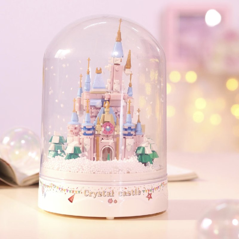 哲高 积木拼装创意圣诞节礼物圣诞水晶城堡音乐盒683PCS